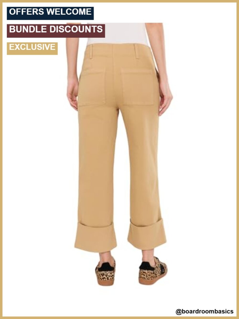 High-Rise Straight Leg Roll Up Chino Pants Cotton Blend - Picture 3 of 4